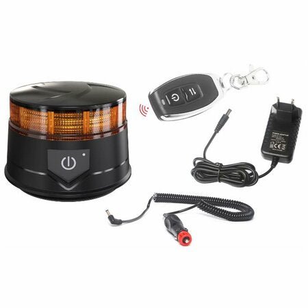Lampeggiante LED Blu 125mm 12V/24V Base Magnetica >230km/h con Batteria e Radiocomando Lampeggiante LED Blu 125mm 12V/24V Base Magnetica >230km/h con Batteria e Radiocomando